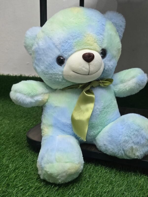 Anime-Inspired Pastel Plush Bear with Green Ribbon