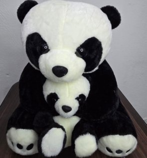 Plush Toy Panda Mother and Child with Bamboo Leaves