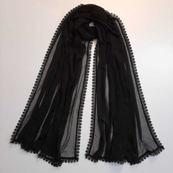 Black Chiffon Dupatta with 4-Sided Lace Border