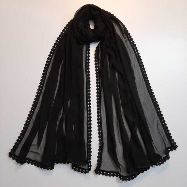 Black Chiffon Dupatta with 4-Sided Lace Border - Image 2