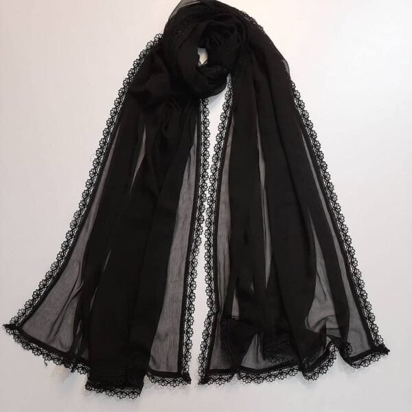 Black Chiffon Dupatta with 4-Sided Lace Border - Image 4