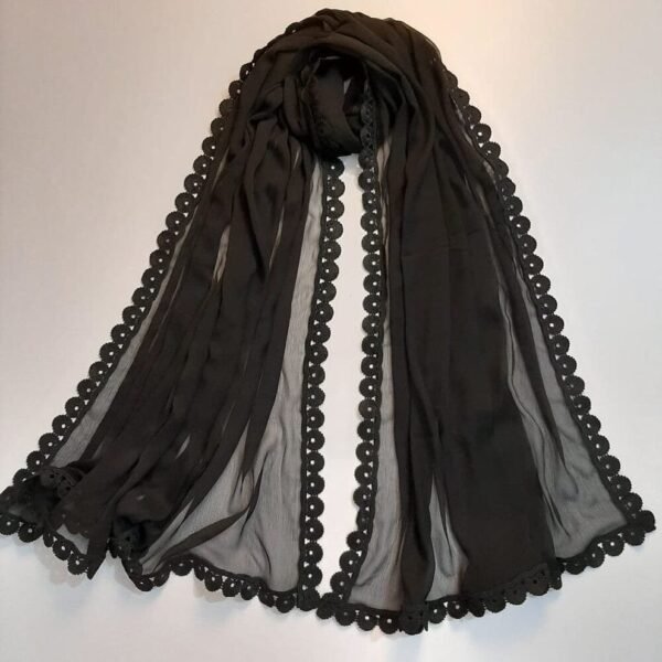 Black Chiffon Dupatta with 4-Sided Lace Border - Image 3
