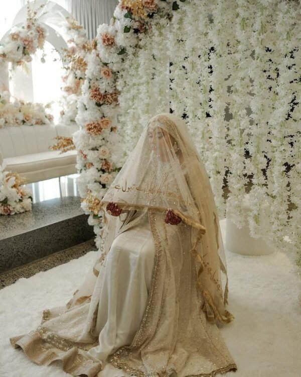 Nikkah Dupatta – "Qubool Hai" Embroidered Chiffon Dupatta - Image 3